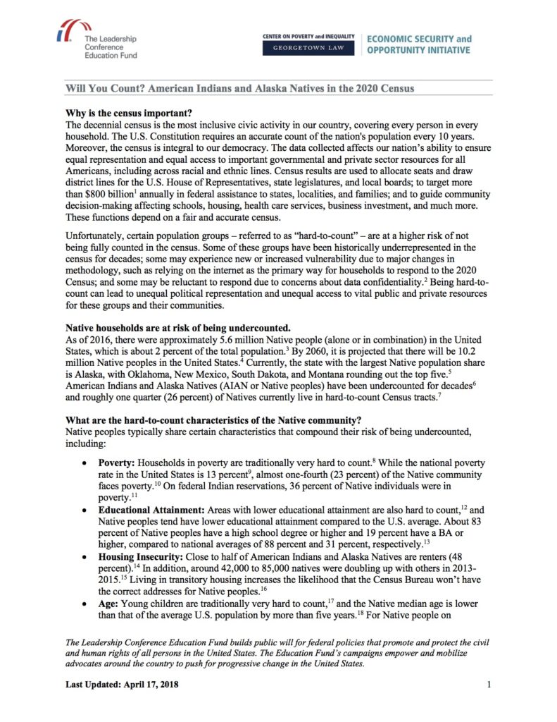 Will You Count? American Indians and Alaska Natives – Georgetown Center on Poverty and Inequality